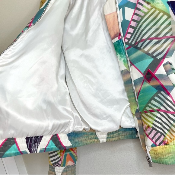 Maje Silk Bomber Jacket Multicolor Abstract Print Size 36 XS - Small - Picture 9 of 16